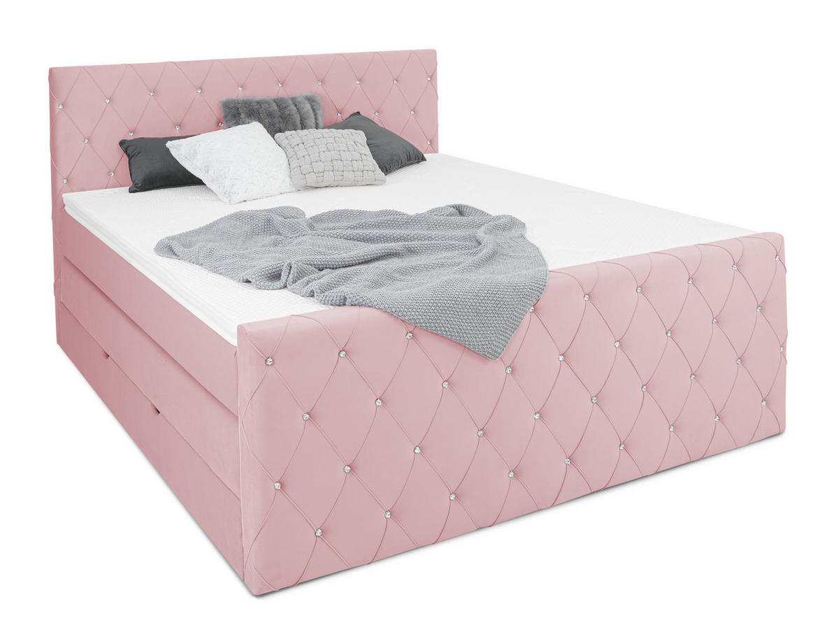 BOXSPRINGBETT Dubai Rosa 160 /200 cm H3/H4 Samt - Rosa, Textil (160/200cm) - wonello