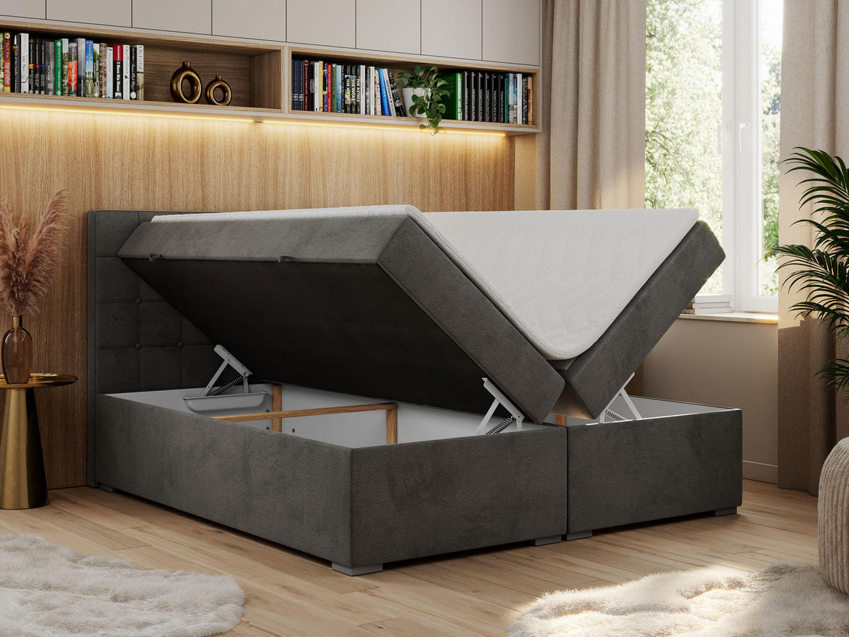 BOXBETT CARMEN 200/200 Dunkelgrau Velvet - H3 - Dunkelgrau, Holz/Textil (200/200cm) - MKS