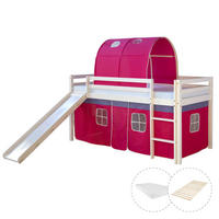 HOCHBETT 90/200 cm in Weiß mit Lattenrost + Matratze - Pink/Weiß, Holz (90/200cm) - Homestyle4u