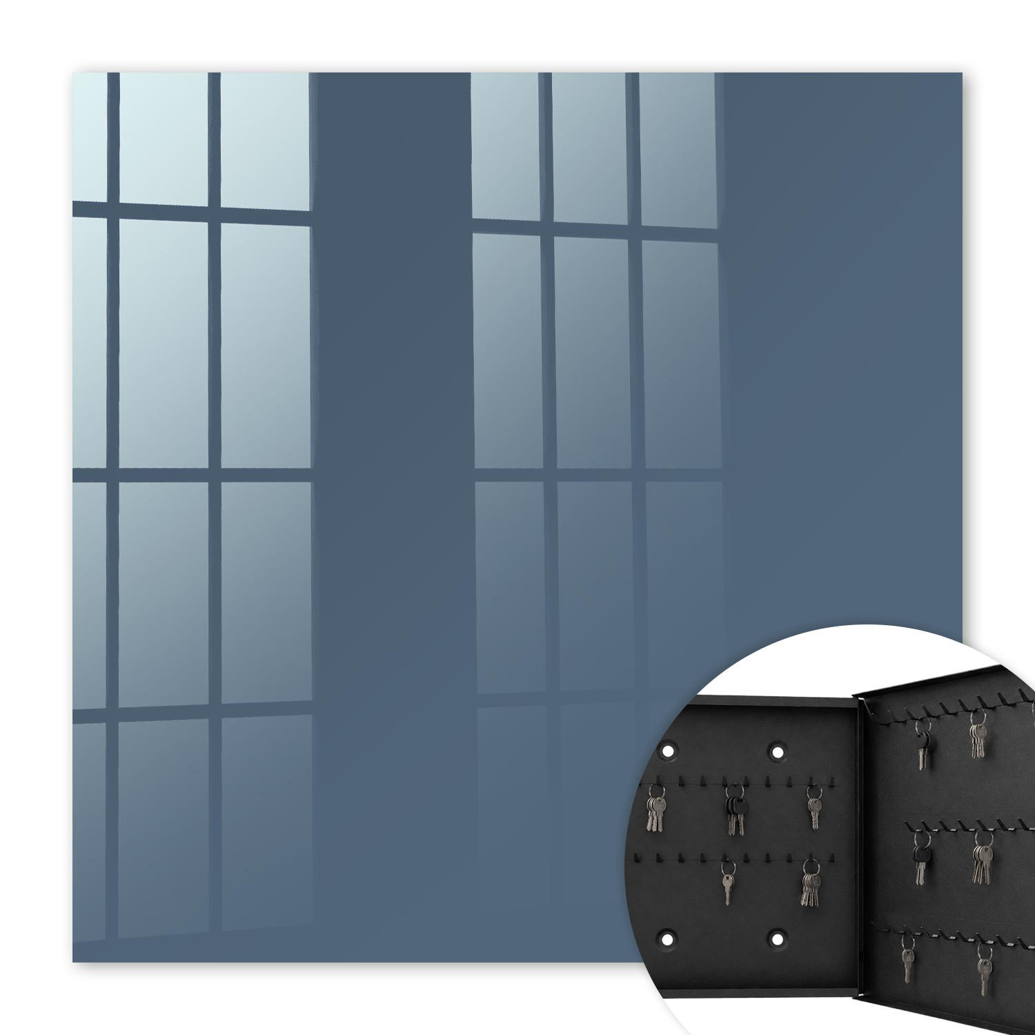 SCHLÜSSELBOX Schwarz 30x30 cm- Türöffnung nach rechts - Pastellblau - Dunkelblau, Metall (30/30/5cm) - TULUP