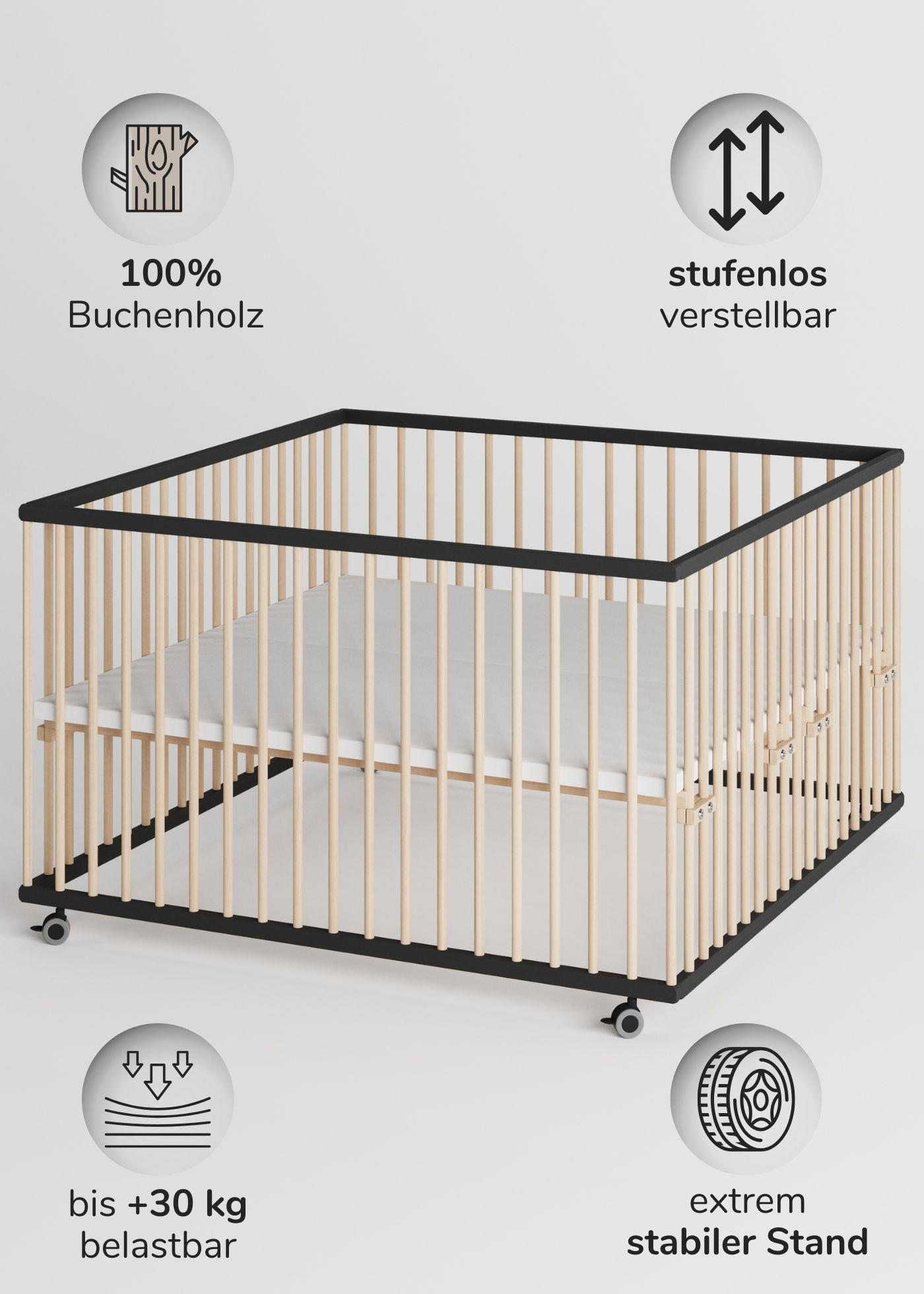 LAUFGITTER 120x120 cm - schwarz/natur - Premium Kollektion - Schwarz/Naturfarben, Holz (120/74/120cm) - Sämann – make a difference.