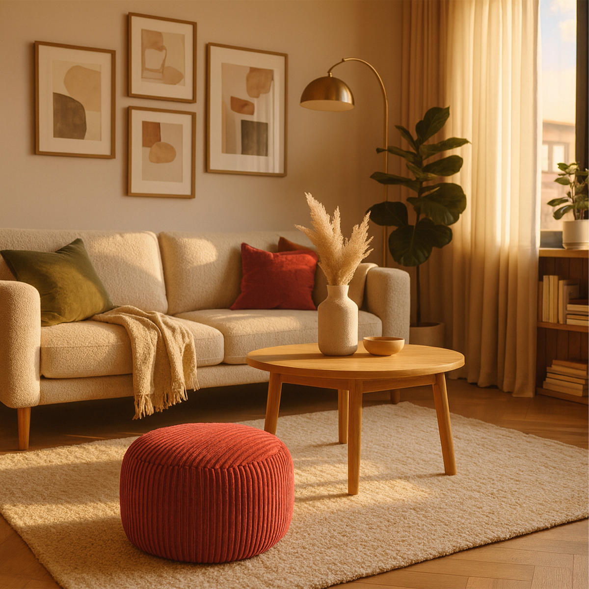 CORD-POUF - Rostfarben/Dunkelrot, Kunststoff/Textil (50/35/50cm) - Relaxdays