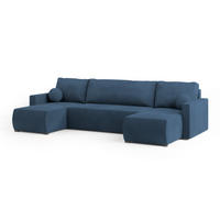 WOHNLANDSCHAFT TESSUN Blau Plüsch-Stoff mit Schlaffunktion - Blau, Holz (286/85/143cm) - MASSENO