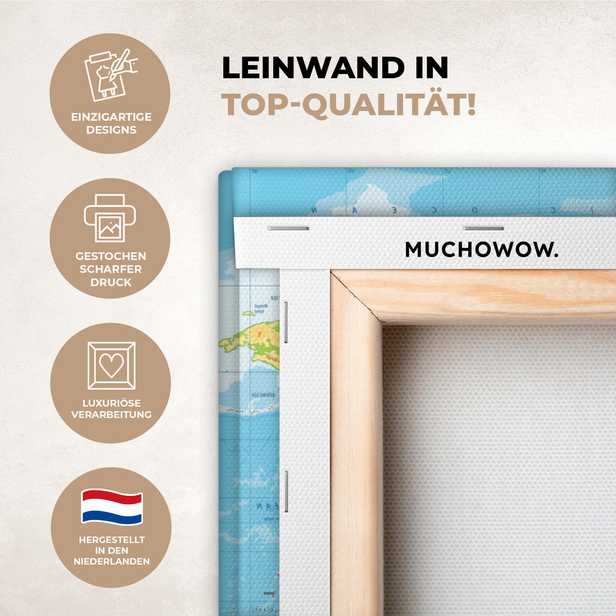 LEINWANDBILD Weltkarte - Statistisch - Blau - Erde - Bildung Wanddeko 90x60 cm - Blau, Textil (90/60cm) - MuchoWow