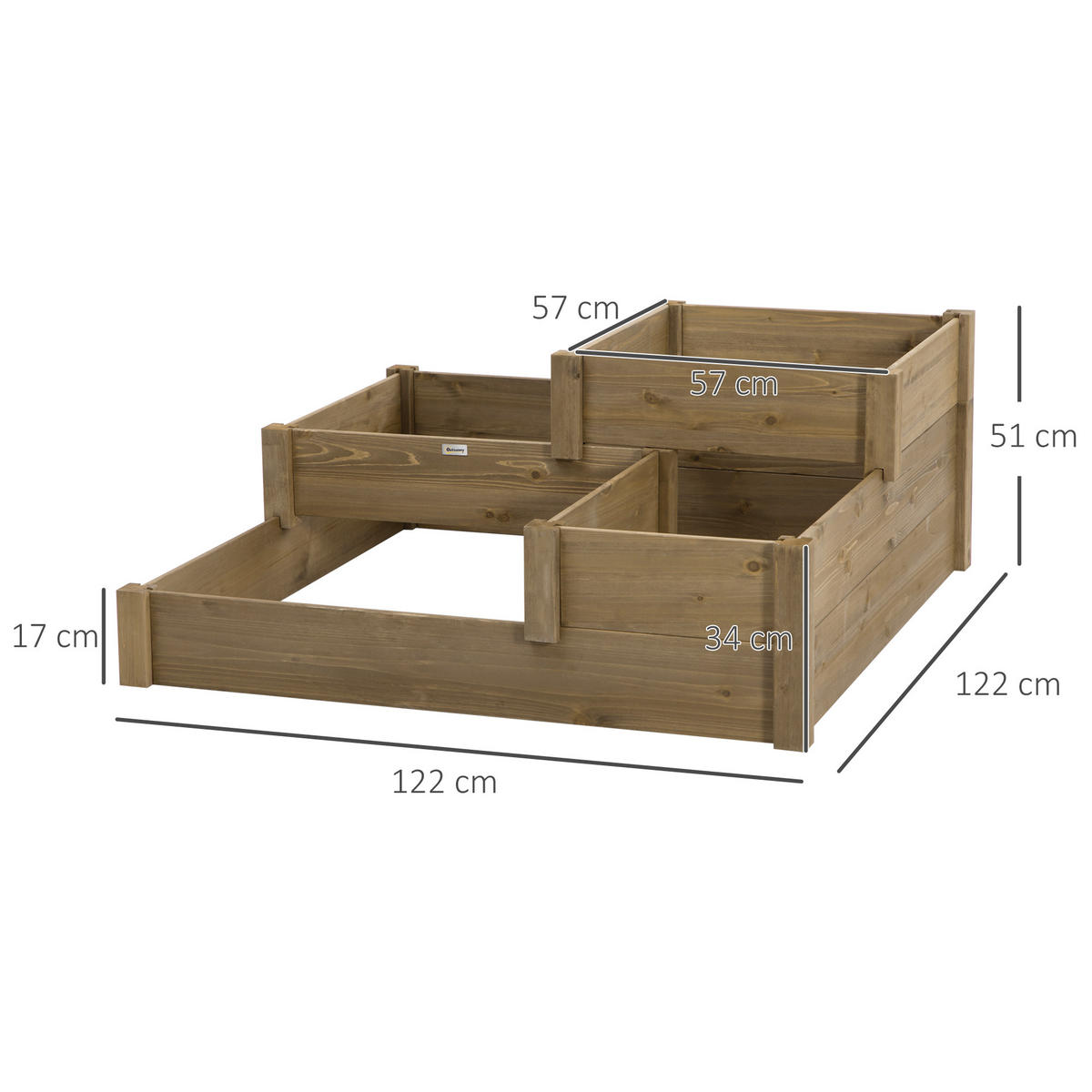 HOCHBEET, Braun - Braun, Holz (122/51/122cm) - Outsunny