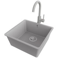 GRANITSPÜLE Venedig Slim Easy, 2-er set Grau 46/44 cm 1 Becken + Küchenarmatur 32/20 cm + Ablauf-Set ab 50er Unterschrank - Chromfarben/Grau, Kunststoff (46/20/44cm) - Primagran
