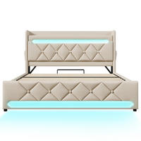 POLSTERBETT 180/200 cm Beige mit Stauraum-Kopfteil und 360°-LED-Rundumbeleuchtung (Ohne Matratze) - Beige, Textil (180/200cm) - Oxeza