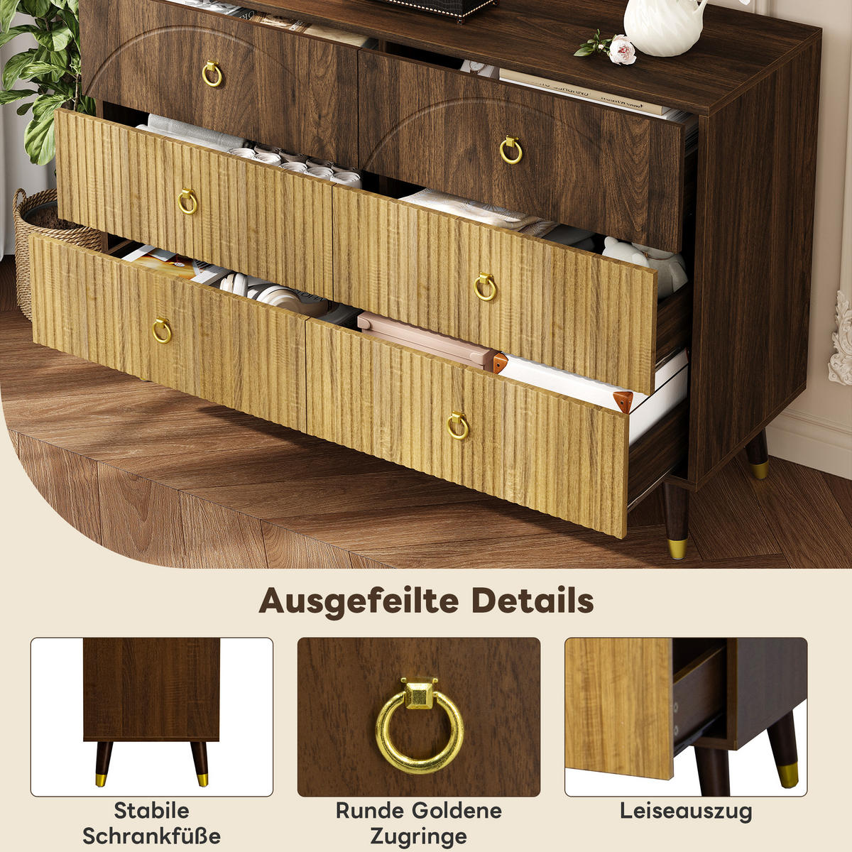 SIDEBOARD 120x40x81 Schrank Stauraum Wohn Esszimmer - Naturfarben, Holzwerkstoff (40/81/120cm) - FLIEKS