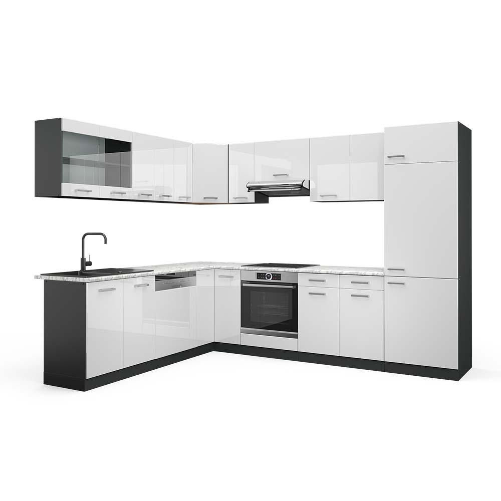 ECKKÜCHE R-Line Weiß Hochglanz/Anthrazit 227 x 287 cm, AP Marmor - Weiß Hochglanz/Anthrazit, Holzwerkstoff (287/81.6/60cm) - Vicco