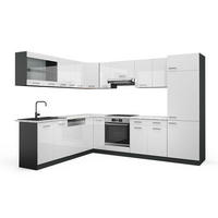 ECKKÜCHE R-Line Weiß Hochglanz/Anthrazit 227 x 287 cm, AP Marmor - Weiß Hochglanz/Anthrazit, Holzwerkstoff (287/81.6/60cm) - Vicco