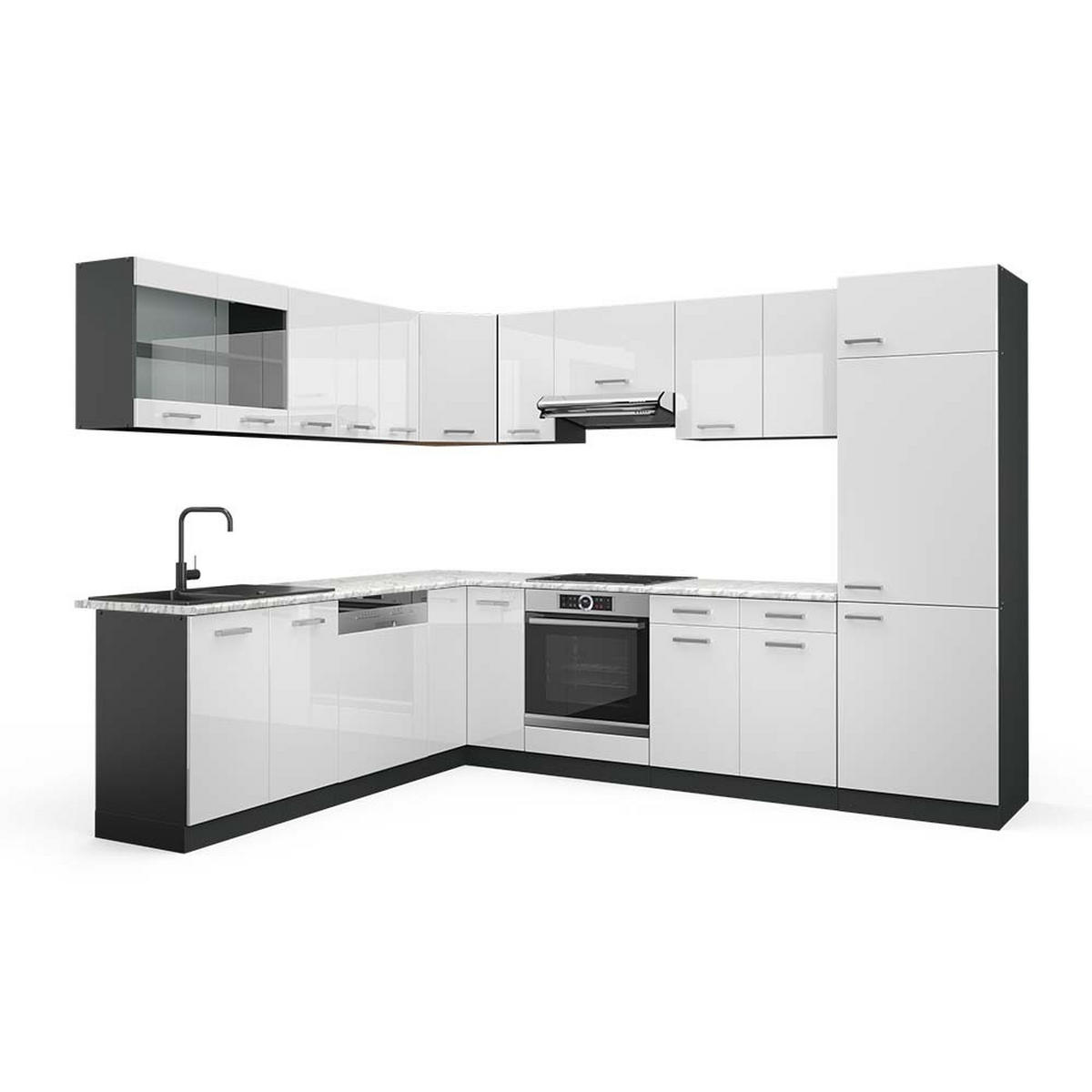 ECKKÜCHE R-Line Weiß Hochglanz/Anthrazit 227 x 287 cm, AP Marmor - Weiß Hochglanz/Anthrazit, Holzwerkstoff (287/81.6/60cm) - Vicco