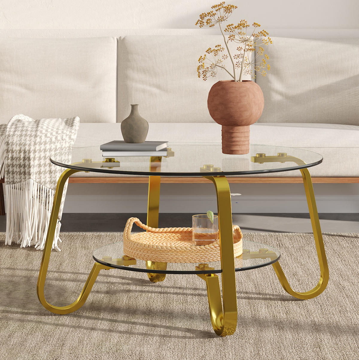 COUCHTISCH 80/80/45 cm gold aus Metall mit 2 Ebenen - Goldfarben, Metall (80/80/45cm) - OKWISH