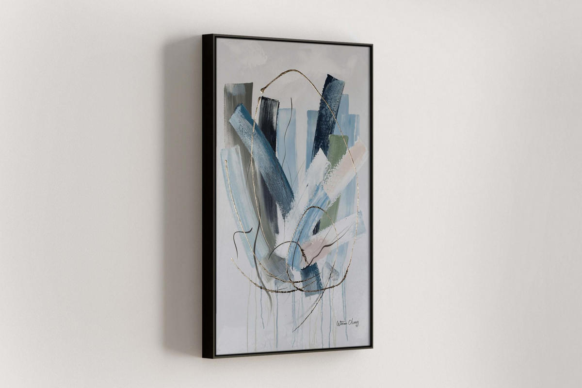 RUČNĚ MALOVANÝ AKRYLOVÝ OBRAZ MODRÝ/ŠEDÝ, 60/90 CM - šedá/modrá, dřevo/textil (60/90cm) - KUNSTLOFT