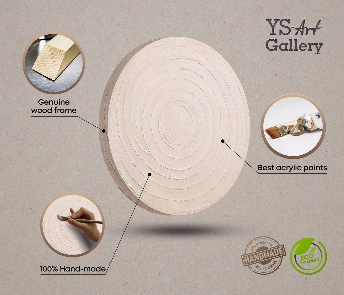 GEMÄLDE Kreisförmiger Rhythmus auf Keilrahmen 90 cm - Beige, Holz (90/90cm) - YS-art gallery
