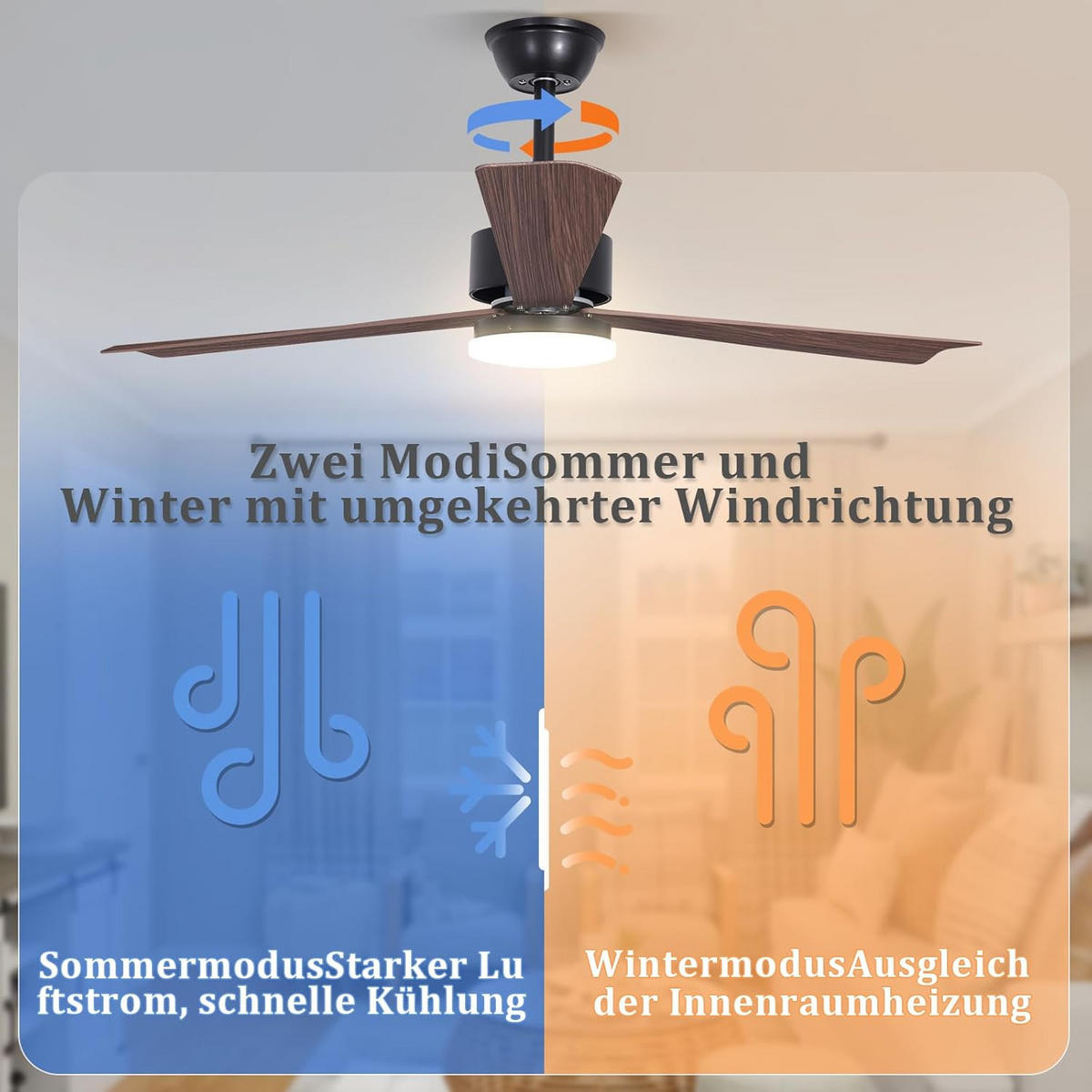 DECKENVENTILATOR mit Beleuchtung Qarvel 131/15/40 cm - Braun, Kunststoff/Metall (131/15/40cm) - ZMH