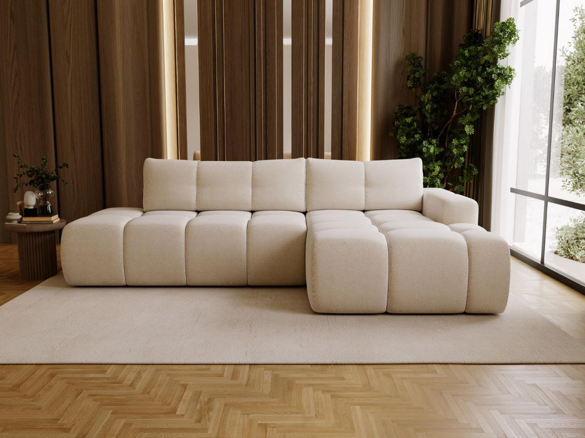 ECKSOFA Montero Bouclé-Stoff Creme Rechts - Creme, Holz/Textil (280/177cm) - Graingold