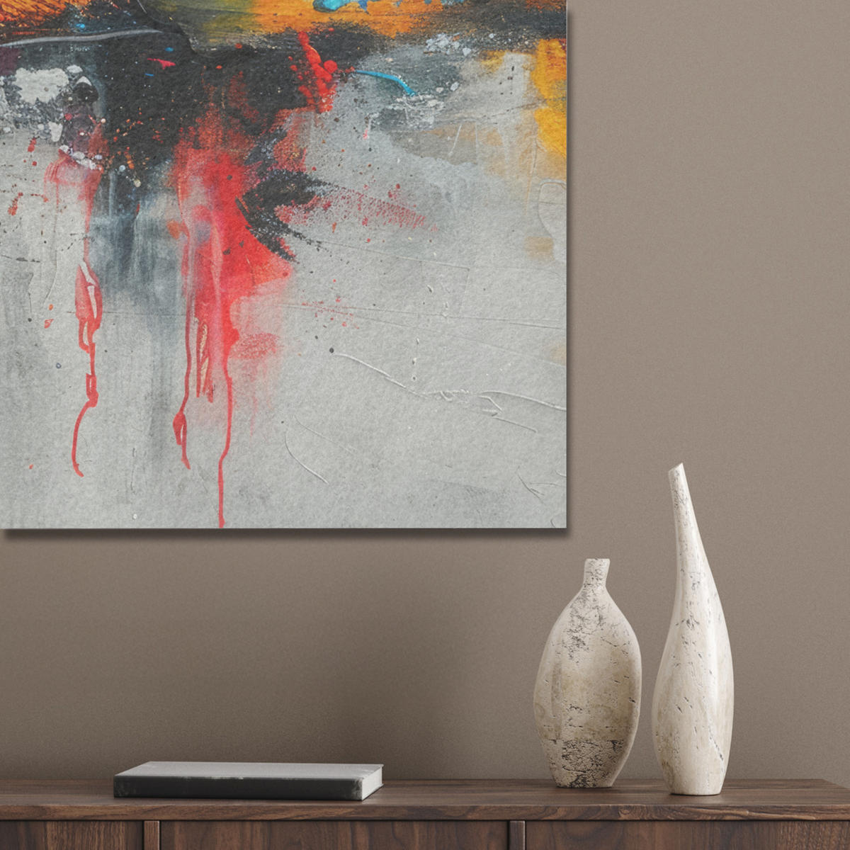 AKUSTIKBILD Moderne Kunst - Orange - Grau - Abstrakt Akustikpaneele 80x80 cm - Hellgrau, Kunststoff (80/80/0.9cm) - MuchoWow
