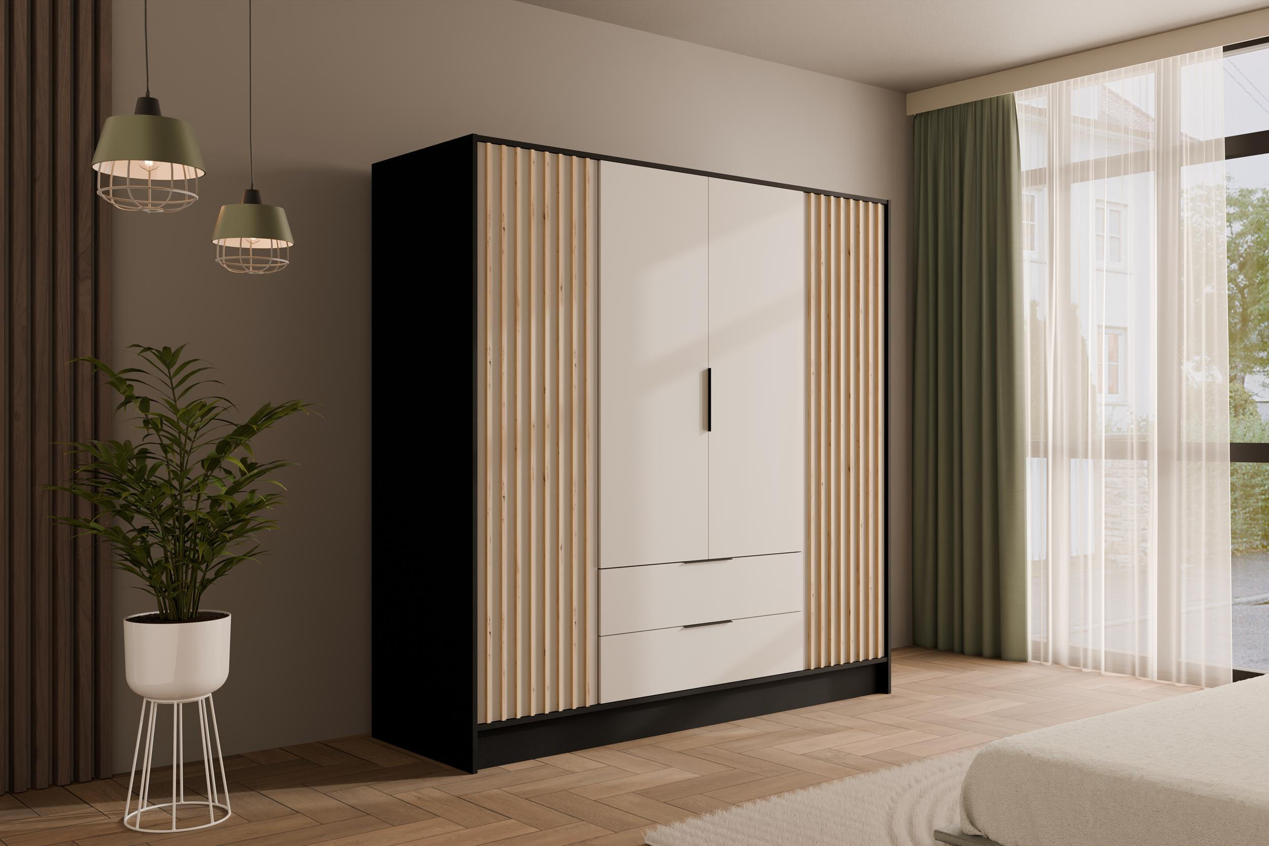 KLEIDERSCHRANK NELIA - 200 cm - Schwarz/Weiß, Holzwerkstoff (200/200/51cm) - ALTDECOR
