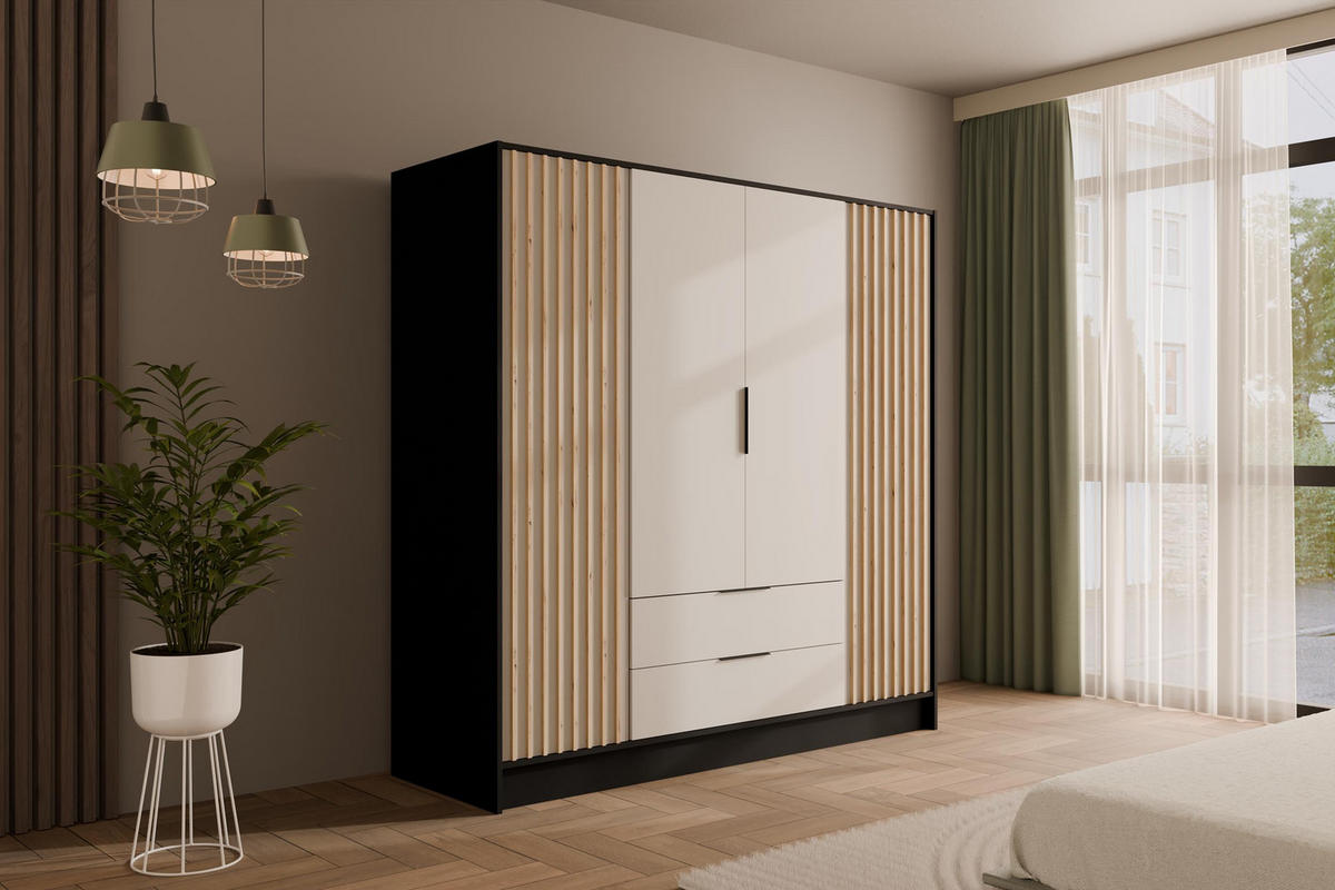 KLEIDERSCHRANK NELIA - 200 cm - Schwarz/Weiß, Holzwerkstoff (200/200/51cm) - ALTDECOR