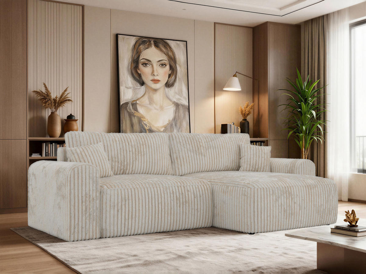 ECKSOFA NEKSON L - Beige Cord - Beige/Schwarz, Kunststoff/Textil (274/152cm) - MKS