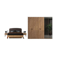 BETTANLAGE CIZGI Schlafzimmer-Set, 4-teilig, Eiche, Bett mit Kopfteil 2 Nachttischen und Kleiderschrank - Eichefarben, Holzwerkstoff (160/200cm)