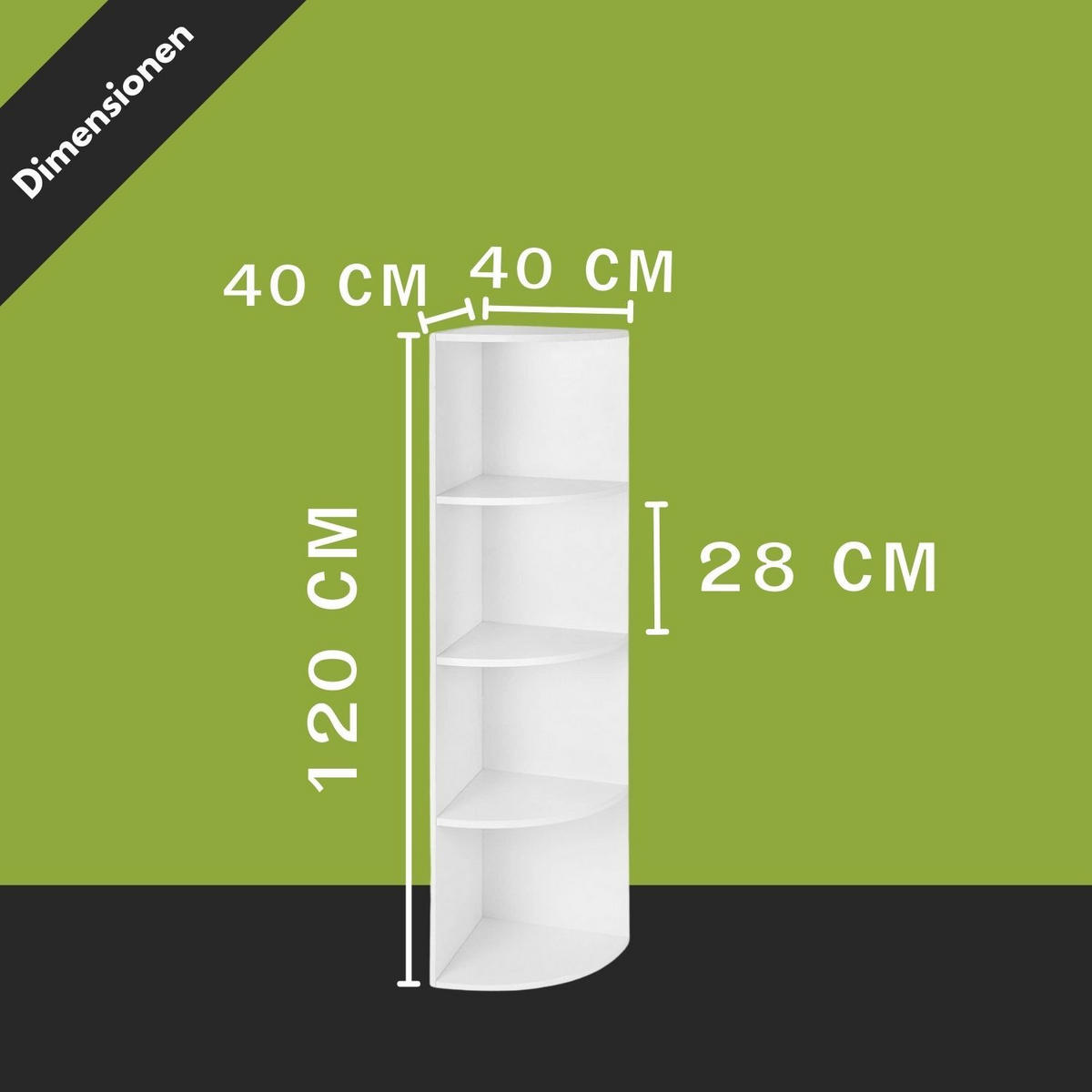 ECKREGAL CORNER 120 Holz Weiß 4 Etagen 40/40/120 cm - Weiß, Holzwerkstoff (40/120/40cm) - Coemo