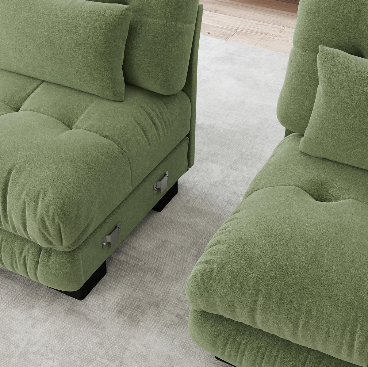 SOFA aus Chenille 220x77x81 cm in Grün mit modularem Design - Grün, Textil (77/81/220cm) - Modfu