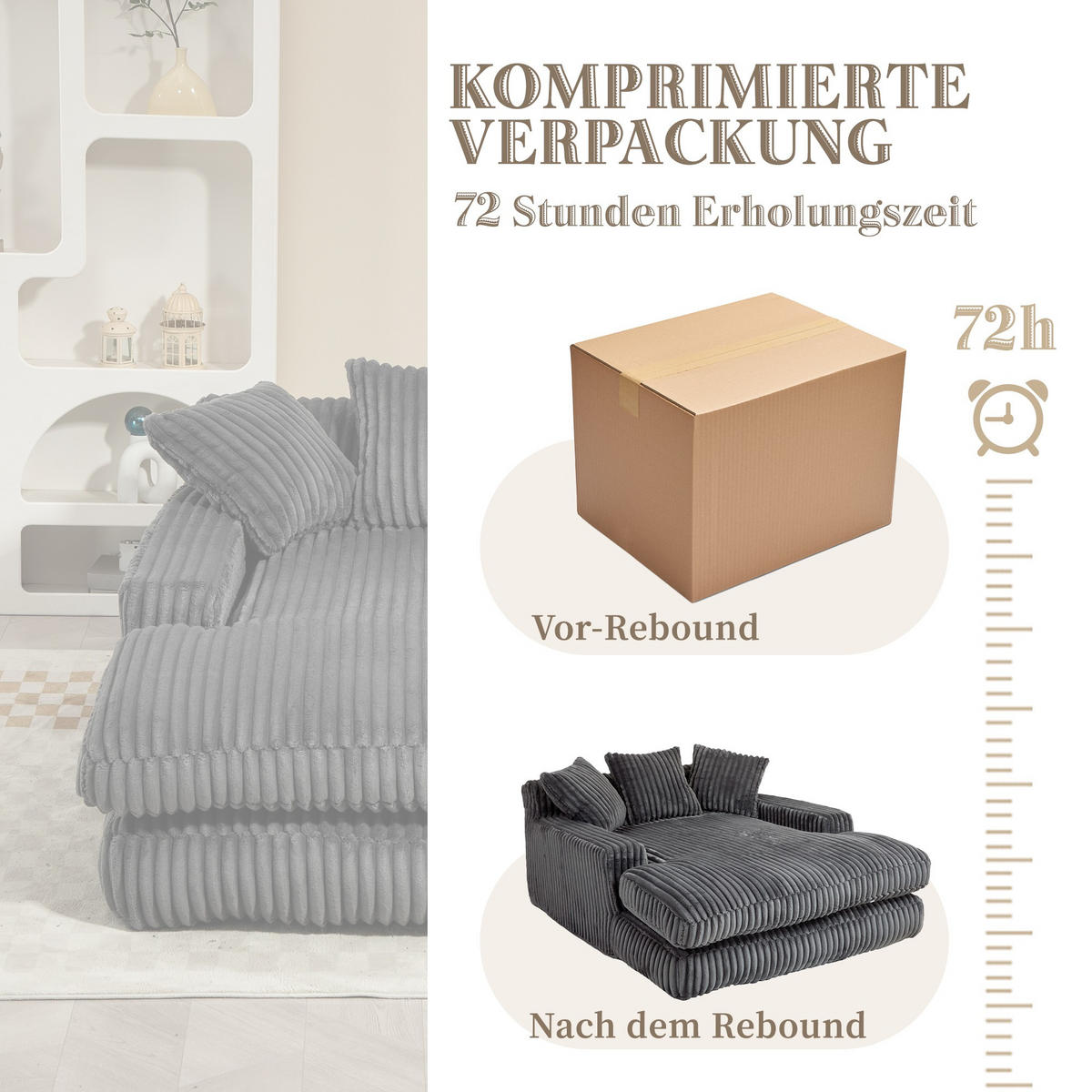 SCHLAFSOFA Relaxliege mit 3 Zierkissen,Lounge Sofa,Polstersofa,Cord,Dunkelgrau - Dunkelgrau, Textil (125/63/155cm) - LVHOM