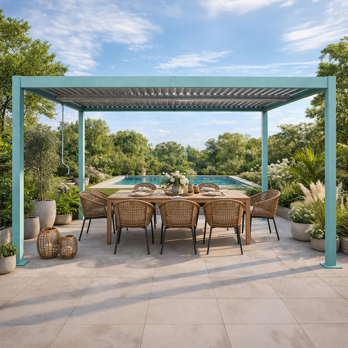 PERGOLA Rhodes Grün 4 x 3 m Aus Aluminium - Grün, Metall (300/224/400cm) - Concept Usine