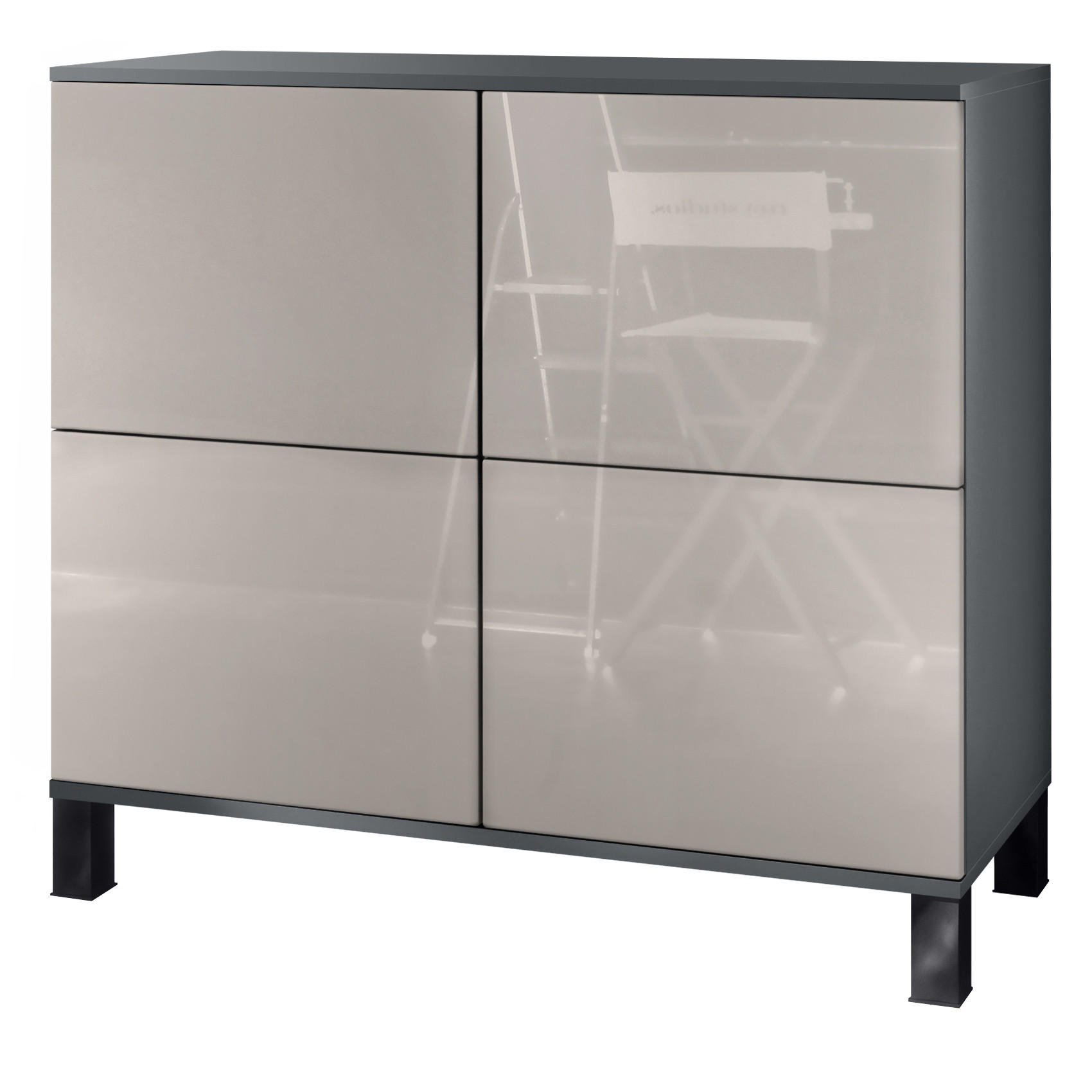 KOMMODE Rova Sandgrau Hochglanz - Sandfarben, Holzwerkstoff (92.5/84.5/35cm) - Vladon