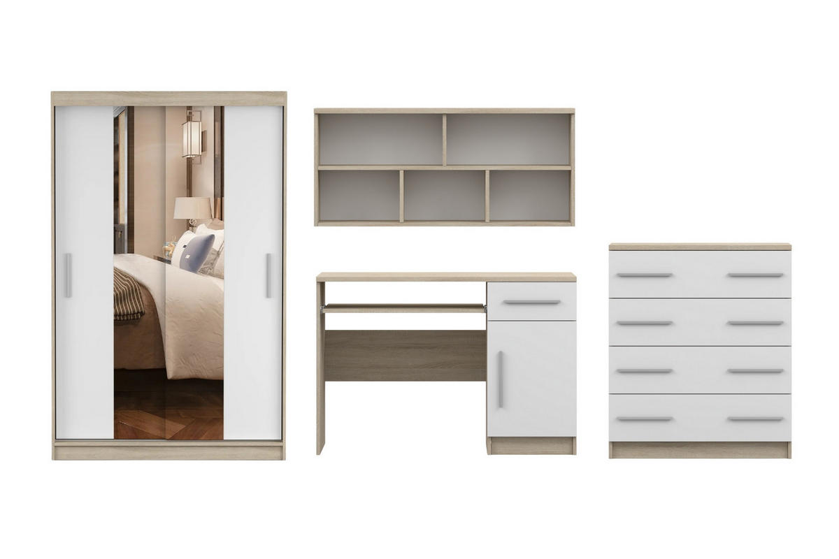 JUGENDZIMMER-SET TILL 01 PLUS 4-teilig in Eiche Sonoma / Weiß matt - Eichefarben/Weiß, Holzwerkstoff (410/200/61cm) - Deine Möbel 24