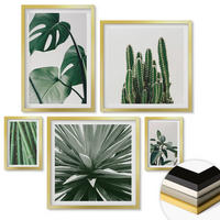 WANDBILDER 5er Set - 50x50 cm & 20x30 cm & 40x60 cm Goldrahmen - Bambusblätter - Goldfarben, Kunststoff (40/60cm) - ArtPrintCave