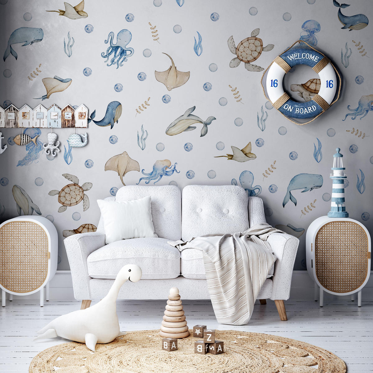 WANDAUFKLEBER SET für Kinder Meerestiere Pflanzen 120x60 - Beige/Braun, Papier (120/60/1cm) - Muralo