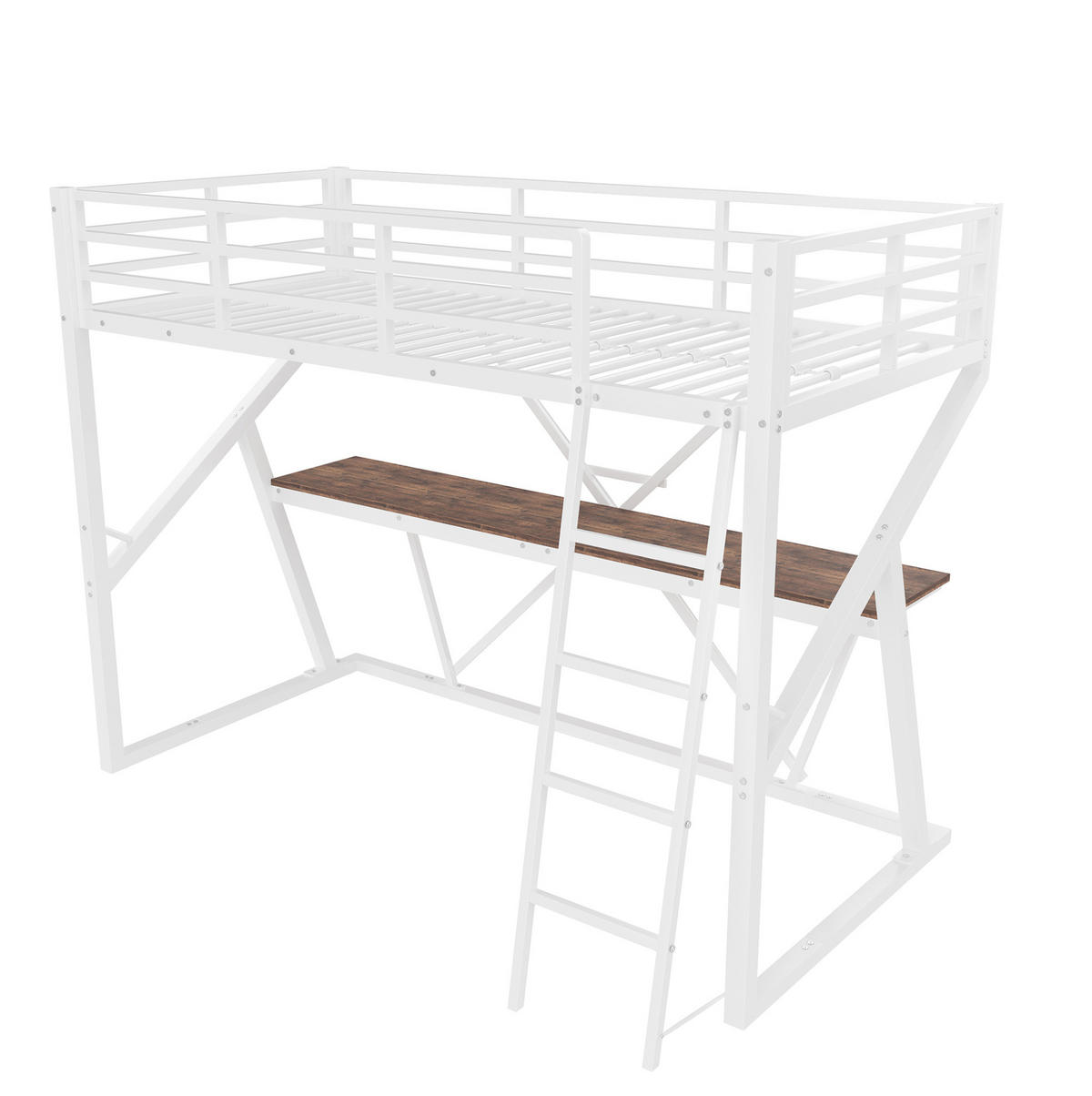 HOCHBETT 90/200 cm mit LED und Schreibtisch ohne Matratze - Weiß, Metall (90/200cm) - MIVRAY