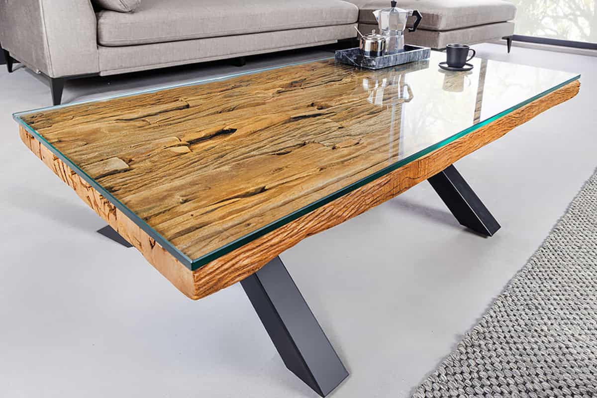 COUCHTISCH BARRACUDA Teakholz rechteckig Braun|Transparent 110cm - Transparent/Schwarz, Glas/Holz (60/110/40cm) - riess-ambiente