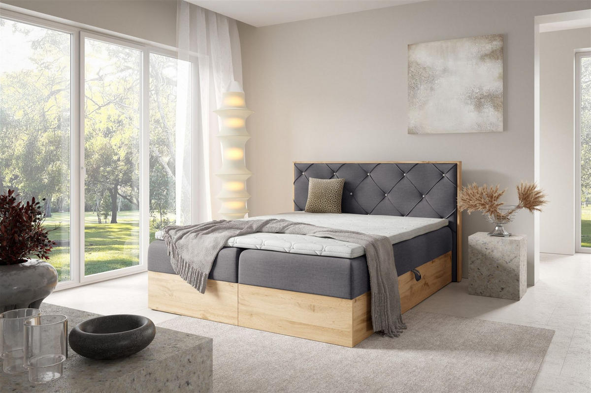 BOXBETT Helios Premium - Grau, Holzwerkstoff/Textil (140/200cm) - Fun Möbel