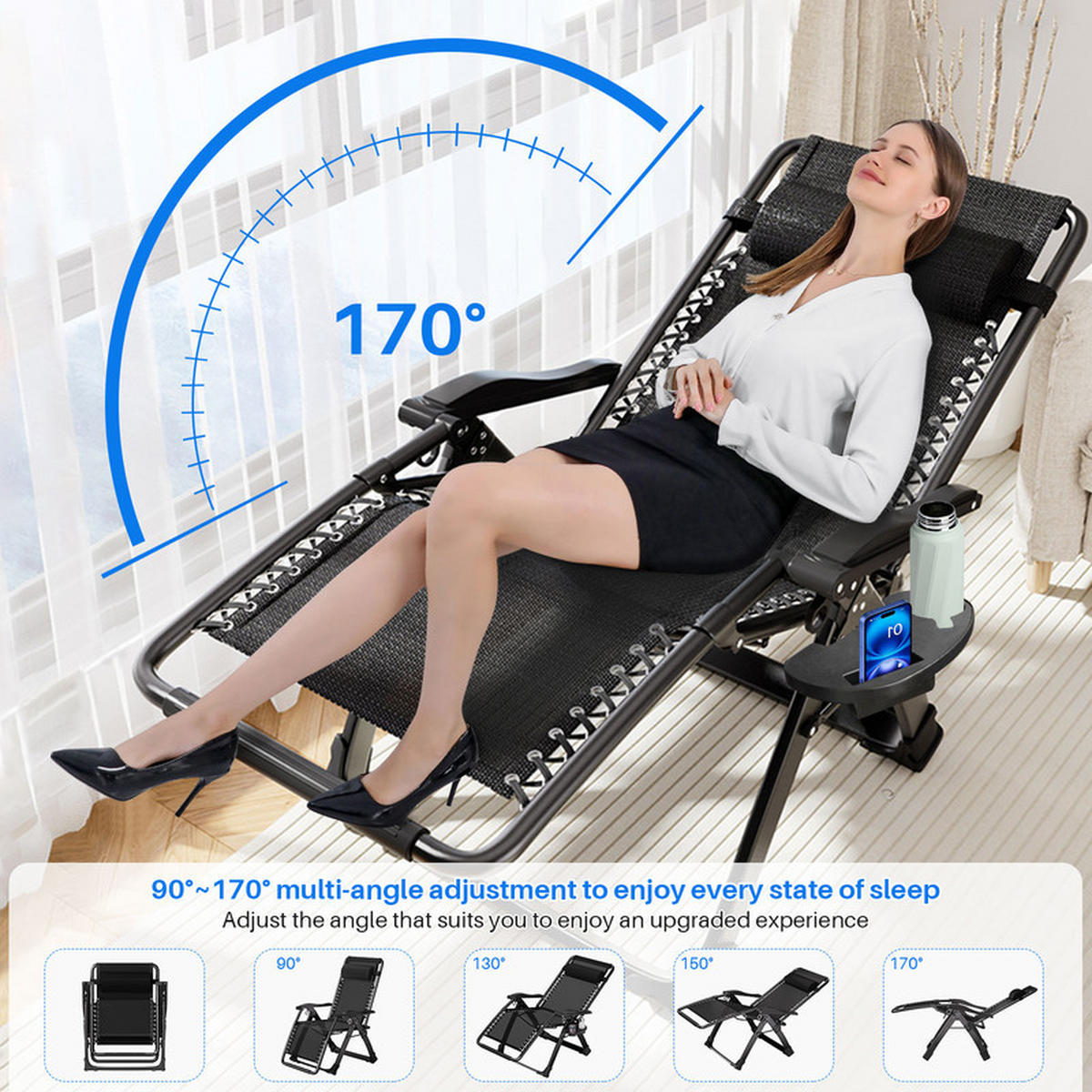 LIEGESTUHL klappbar – 150 kg, mit Kopfkissen - Schwarz, Metall (52/110/80cm) - Auledio