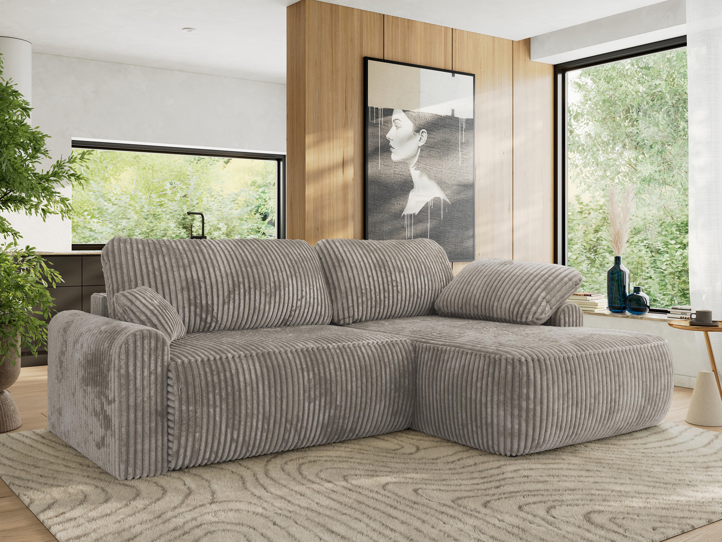 ECKSCHLAFSOFA CUBO L Hellbraun Cord - rechts - Hellbraun/Schwarz, Kunststoff/Textil (187/273cm) - MKS