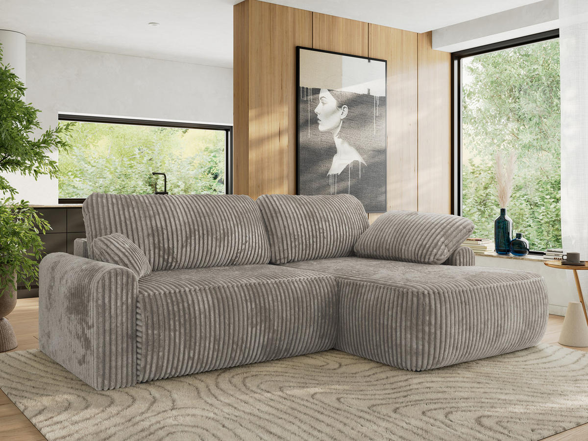 ECKSCHLAFSOFA CUBO L Hellbraun Cord - rechts - Hellbraun/Schwarz, Kunststoff/Textil (187/273cm) - MKS