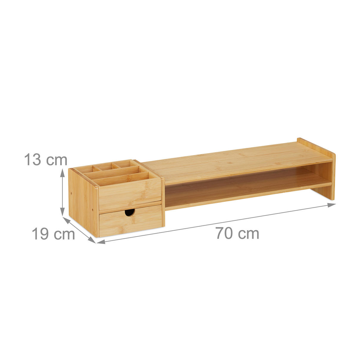 MONITORSTÄNDER Natur Bambus mit Schublade - Hellbraun, Holz/Holzwerkstoff (19/70/13cm) - Relaxdays