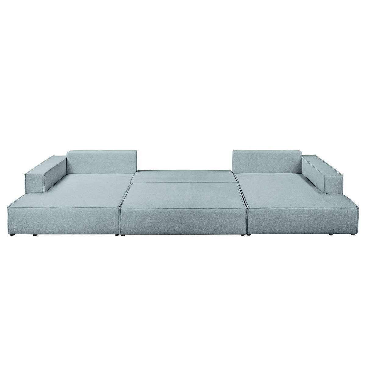 WOHNLANDSCHAFT mit Schlaffunktion - Blaugrau/Schwarz, Kunststoff/Textil (398/70/148cm) - home24