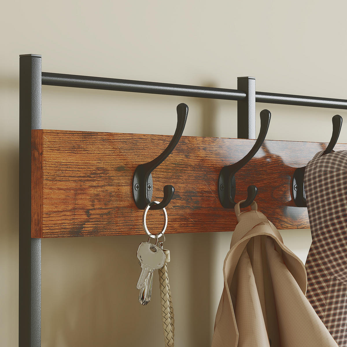GARDEROBE DE-17882 14 Haken & 7 Stoffschubladen Rostbraun - Braun, Holzwerkstoff (30/183/100cm) - ComfortXL