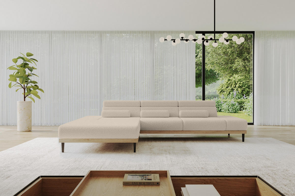 ELEKTRISCHES ECKSOFA Links MONA 316x205x85 Dunkelbeige Bouclé - Cappuccino, Holzwerkstoff/Textil (316/205cm) - ALTDECOR