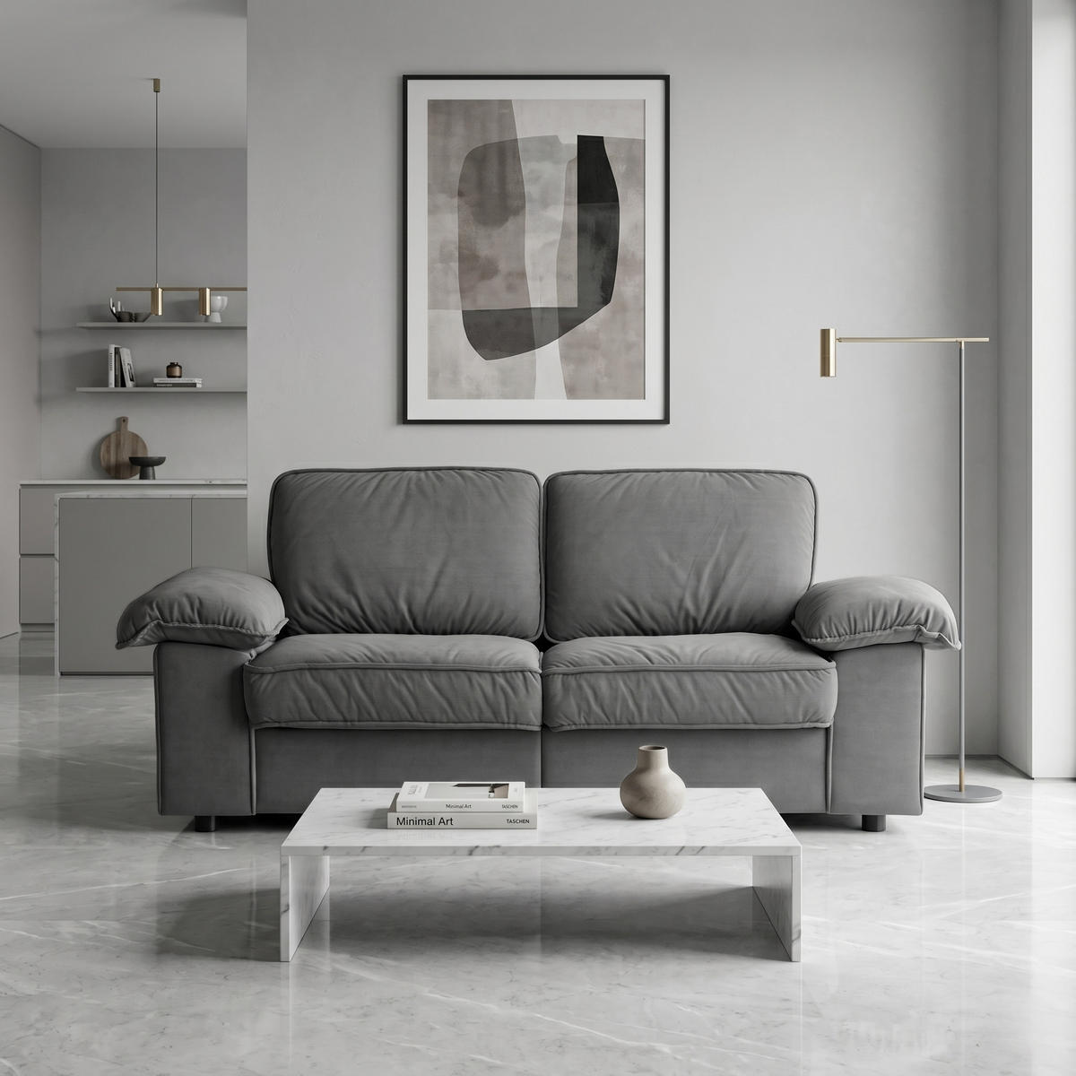 2-SITZER SOFA Samt Grau mit Stauraum - Grau, Holzwerkstoff/Kunststoff (201/89/91cm) - WISHDOR