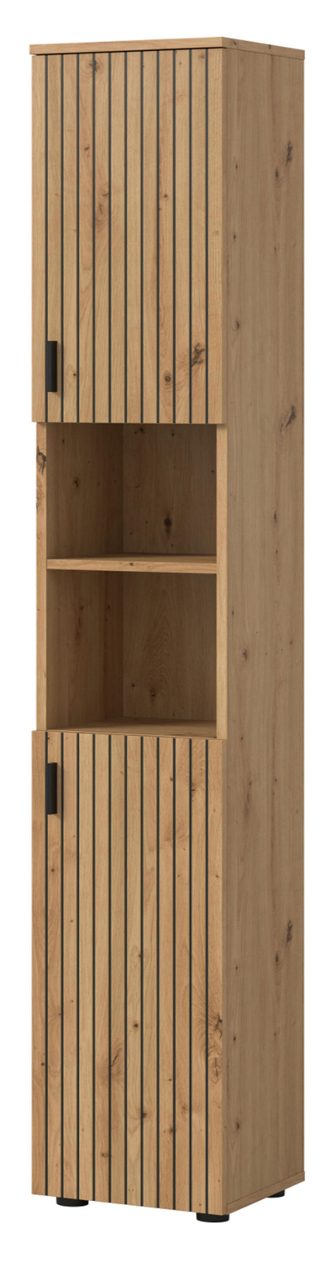 HOCHSCHRANK Eiche Artisan 30 x 192 cm, Badschrank mit 6 Fächern - Schwarz/Eiche Artisan, Holzwerkstoff/Kunststoff (30/192/30cm) - Inn.Furn