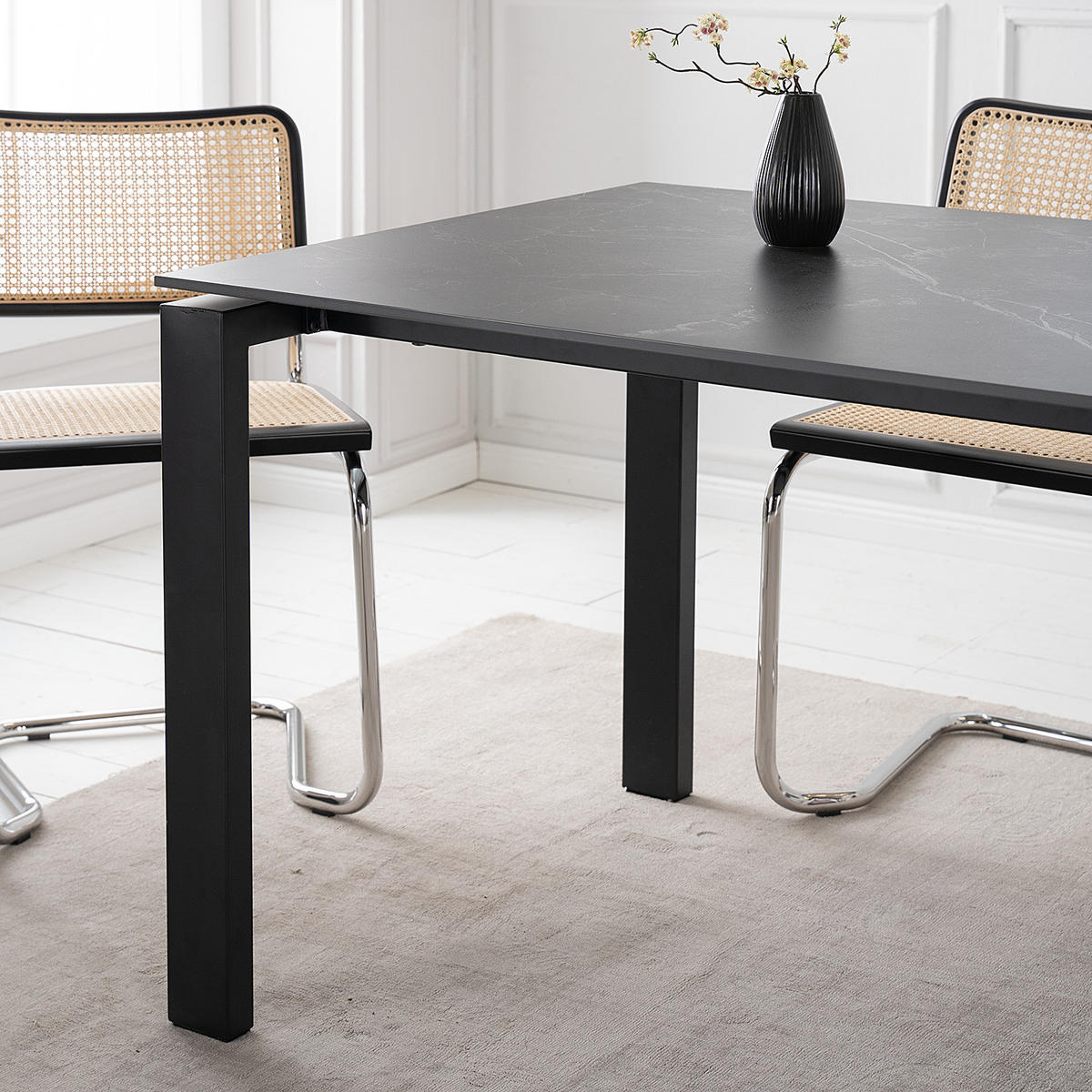 ESSTISCH in Marmoroptik - Keramik / Metall - Schwarz, Keramik (90/180/76cm) - home24