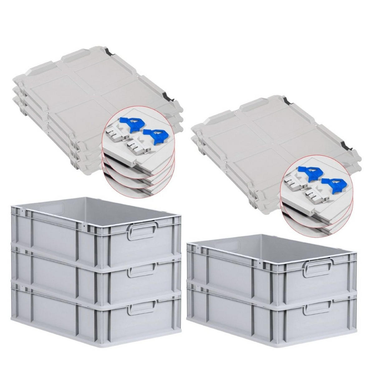 EUROBOX 5x Nextgen Economy Mit Scharnierdeckel Grau/BlauGriffe Geschlossen 34 Liter - Blau, Kunststoff (40/17/60cm) - PROREGAL