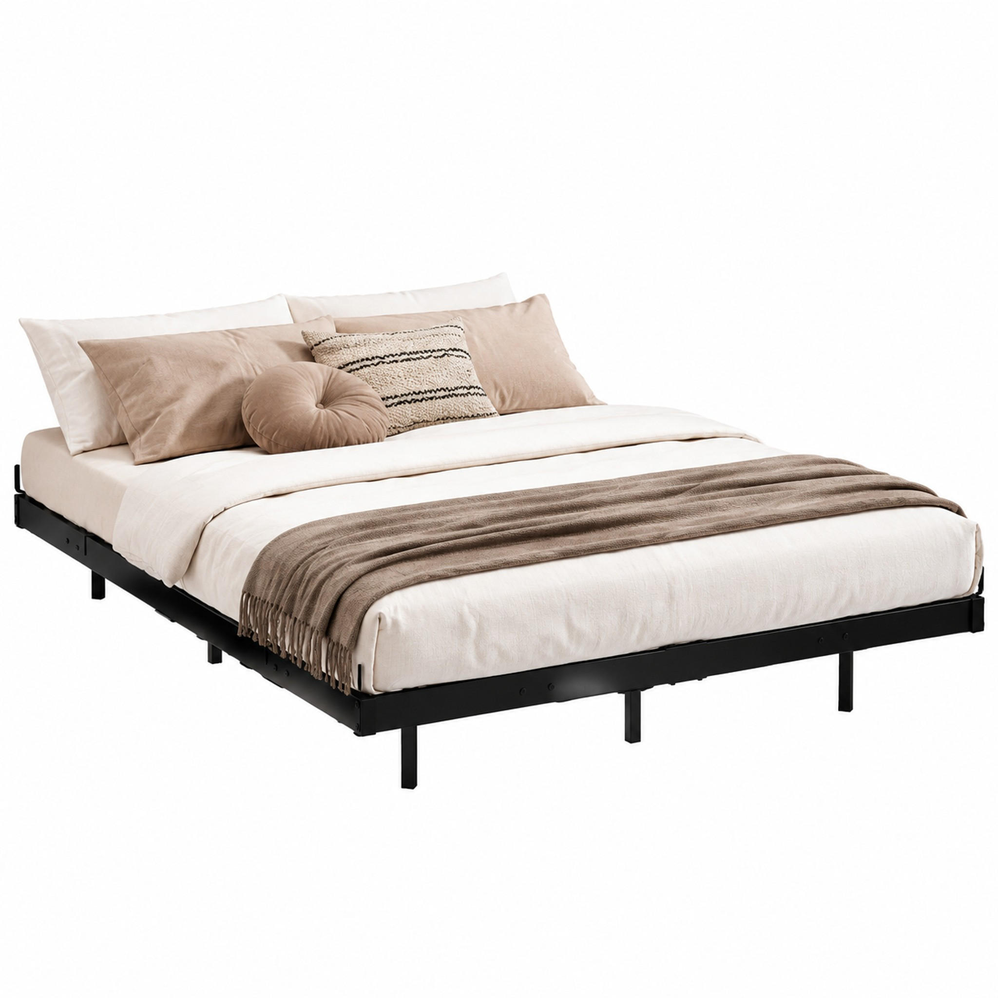 BETT mit LED und Ladestation 140x190 cm Metall Black - Schwarz, Metall (140/190cm) - Meubliv