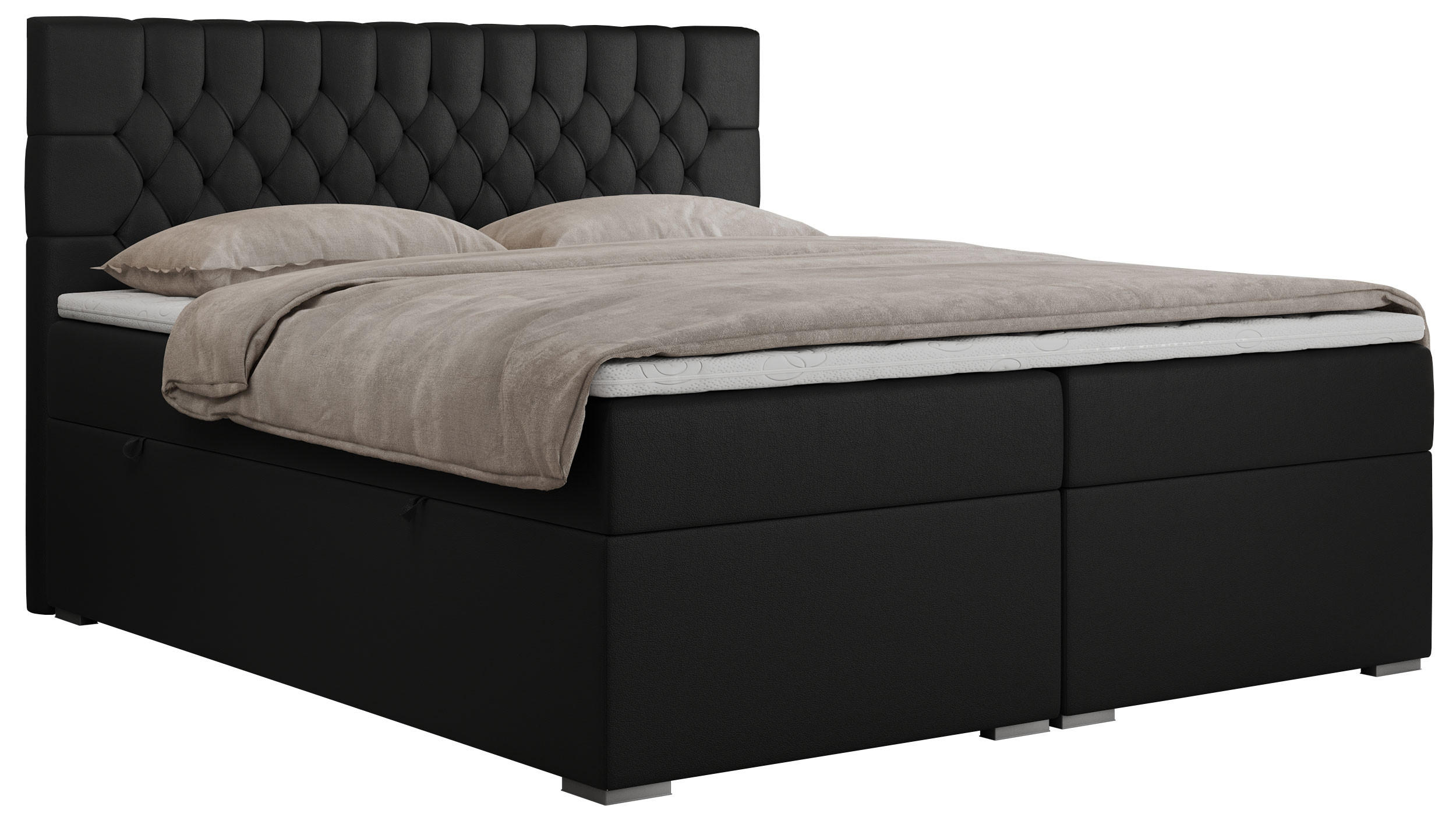 BOXBETT PERA 200/200 Schwarz Kunstleder - H3 - Schwarz, Holz/Textil (200/200cm) - MKS