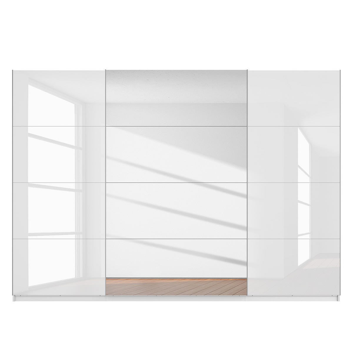 SCHWEBETÜRENSCHRANK - Weiß Hochglanz, Glas/Holzwerkstoff (315/222/68cm) - home24